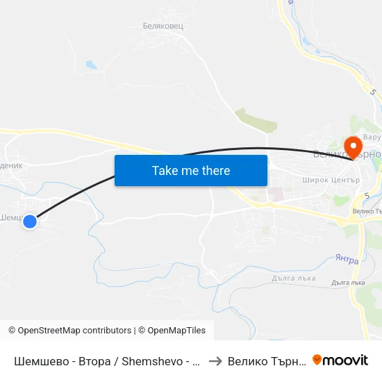 Шемшево - Втора / Shemshevo - Second to Велико Търново map