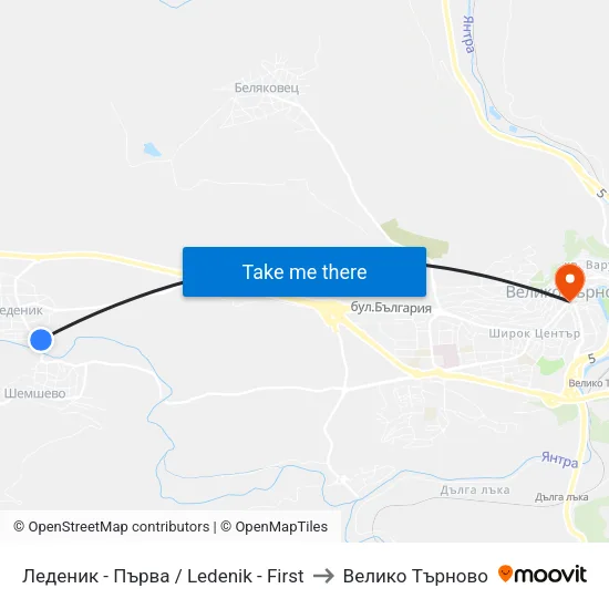 Леденик - Първа / Ledenik - First to Велико Търново map