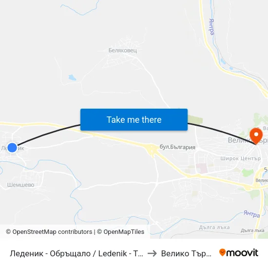 Леденик - Обръщало / Ledenik - Terminus to Велико Търново map