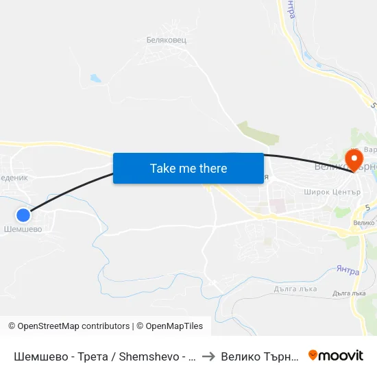 Шемшево - Трета / Shemshevo - Third to Велико Търново map