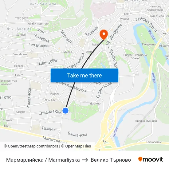 Мармарлийска / Marmarliyska to Велико Търново map