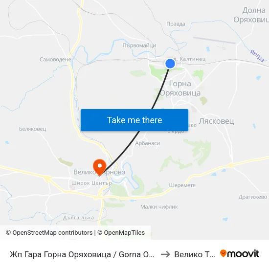 Жп Гара Горна Оряховица / Gorna Oryahovitsa Train Station to Велико Търново map