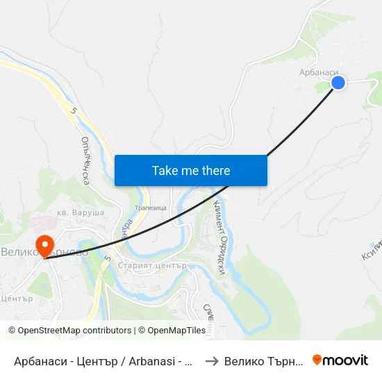 Арбанаси - Център / Arbanasi - Centre to Велико Търново map