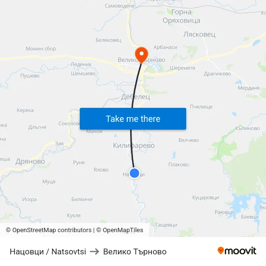Нацовци / Natsovtsi to Велико Търново map