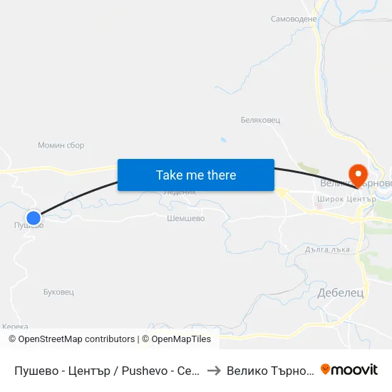 Пушево - Център / Pushevo - Centre to Велико Търново map