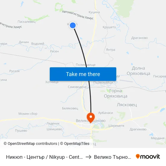 Никюп - Център / Nikyup - Centre to Велико Търново map