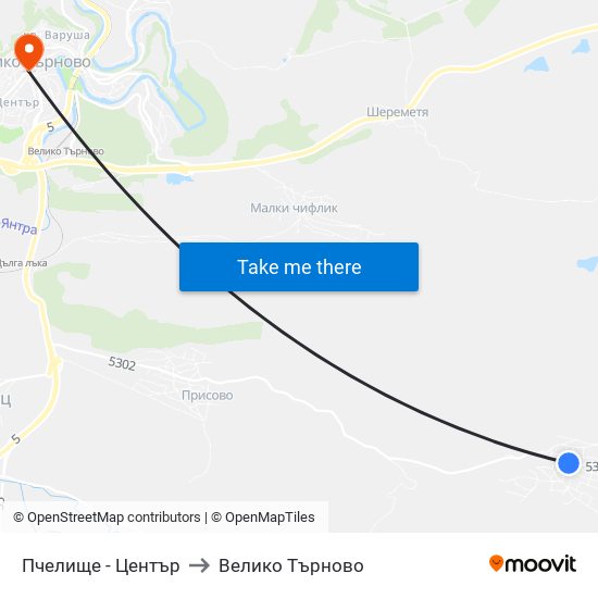 Пчелище - Център to Велико Търново map