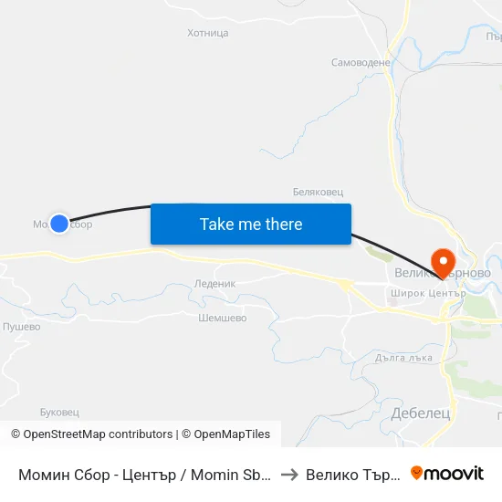 Момин Сбор - Център / Momin Sbor - Centre to Велико Търново map