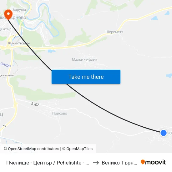 Пчелище - Център / Pchelishte - Centre to Велико Търново map
