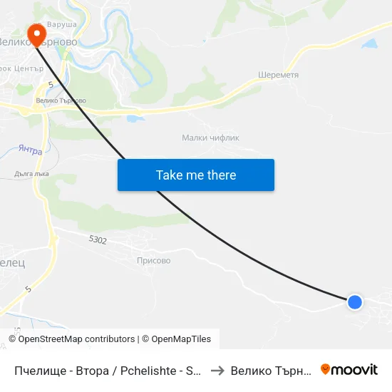 Пчелище - Втора / Pchelishte - Second to Велико Търново map