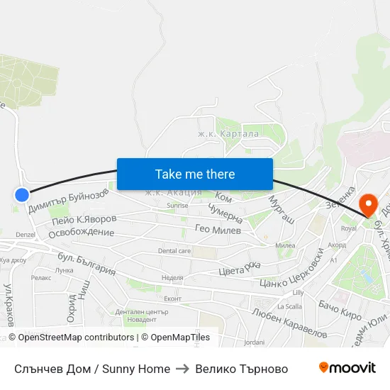 Слънчев Дом / Sunny Home to Велико Търново map