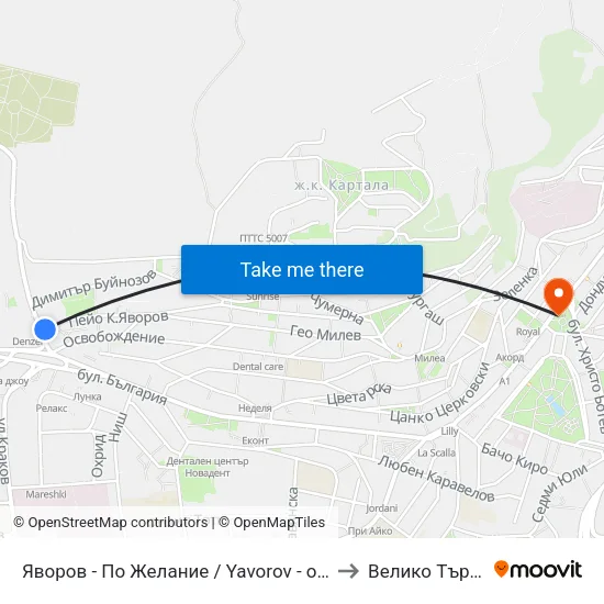 Яворов - По Желание / Yavorov - on Request to Велико Търново map