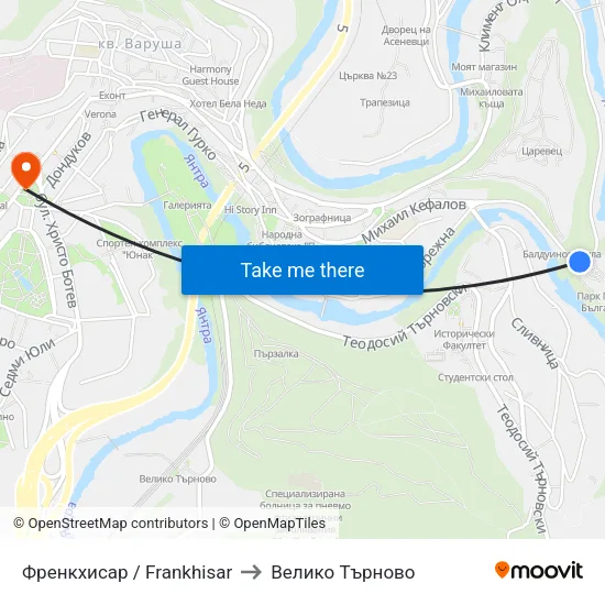 Френкхисар / Frankhisar to Велико Търново map