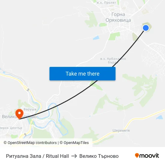 Ритуална Зала / Ritual Hall to Велико Търново map