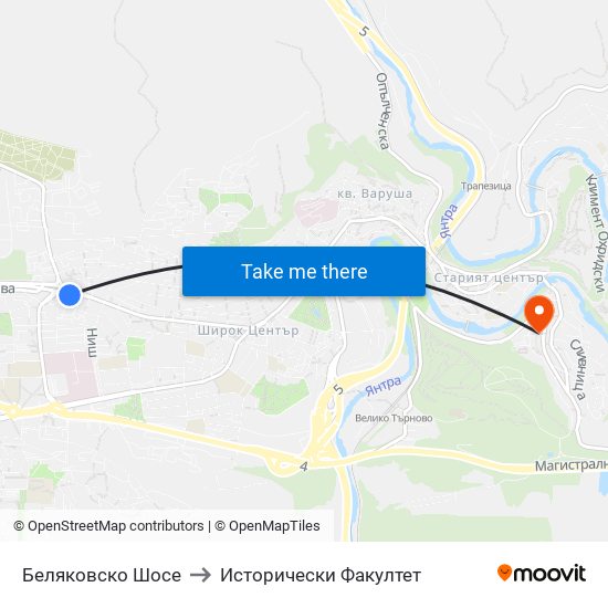 Беляковско Шосе / Belyakovsko Shosse to Исторически Факултет map