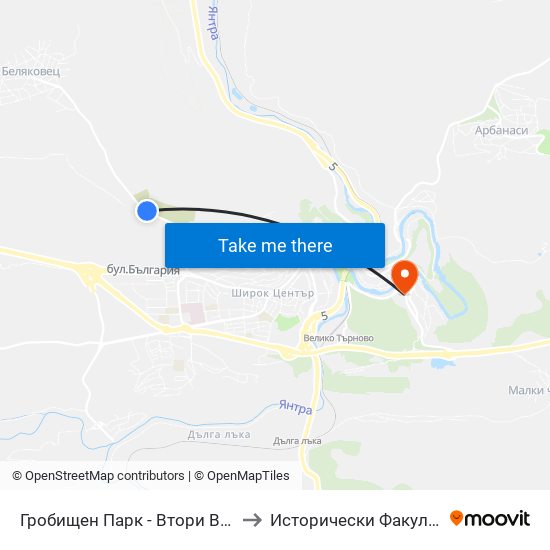 Гробищен Парк - Втори Вход / Cemetery - Second Entrance to Исторически Факултет map