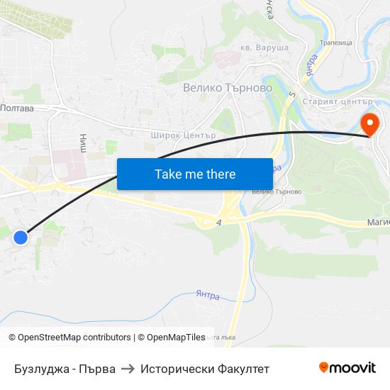 Бузлуджа - Първа to Исторически Факултет map