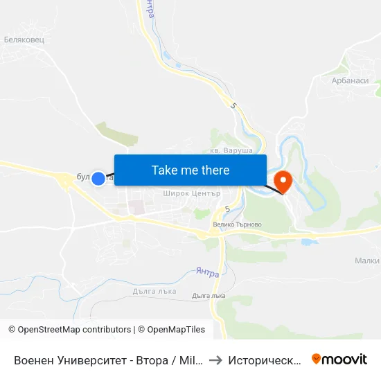 Военен Университет - Втора / Military University - Second to Исторически Факултет map