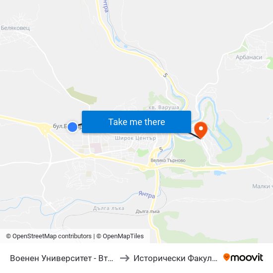 Военен Университет - Втора to Исторически Факултет map