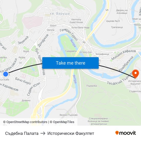 Съдебна Палата / Court Of Justice to Исторически Факултет map