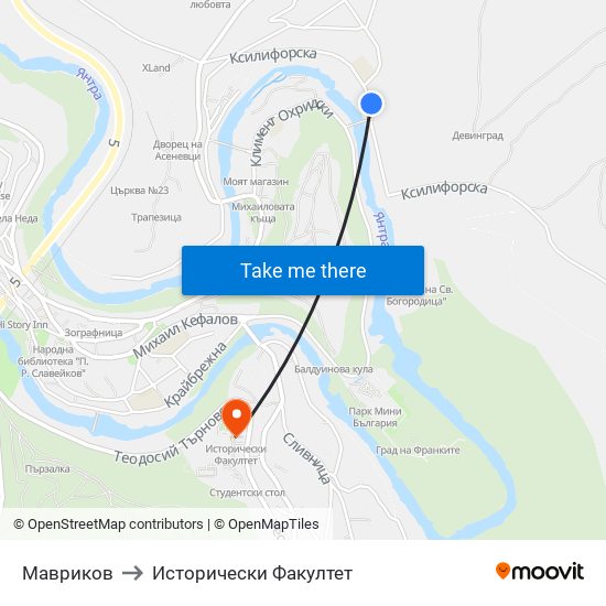 Мавриков / Mavrikov to Исторически Факултет map