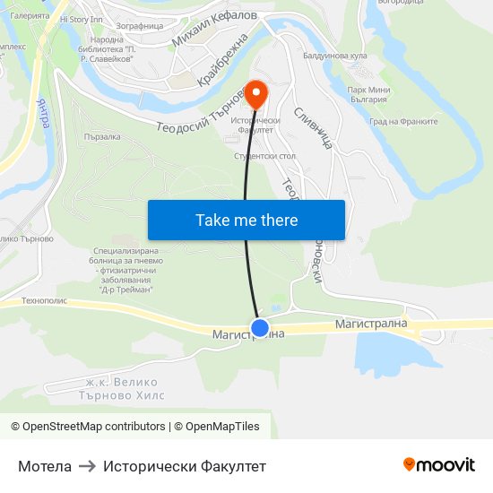 Мотела / the Motel to Исторически Факултет map