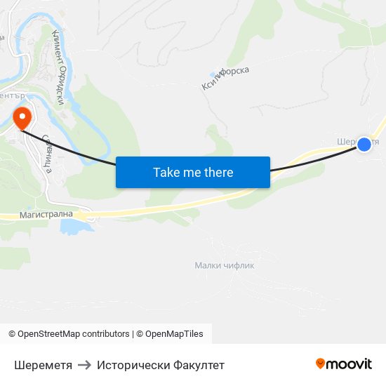 Шереметя / Sheremetya to Исторически Факултет map