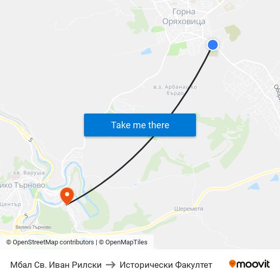 Мбал Св. Иван Рилски to Исторически Факултет map