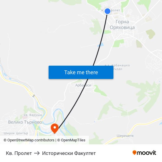 Кв. Пролет / Prolet Qr to Исторически Факултет map