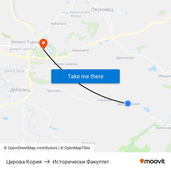 Церова Кория / Tserova Koriya to Исторически Факултет map