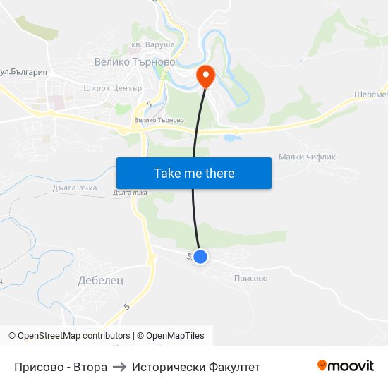 Присово - Втора to Исторически Факултет map