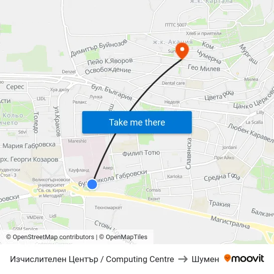 Изчислителен Център / Computing Centre to Шумен map