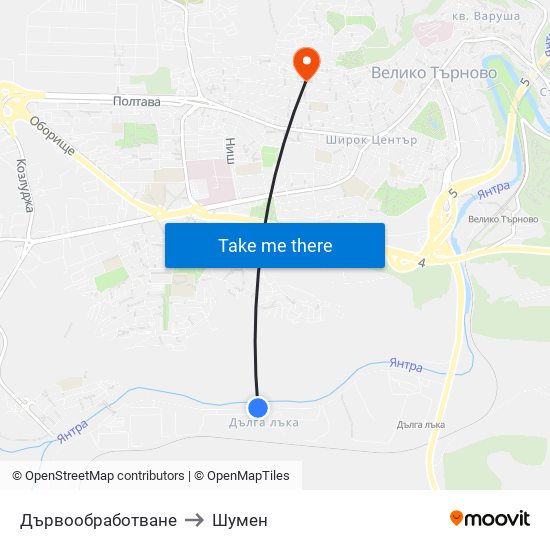 Дървообработване to Шумен map