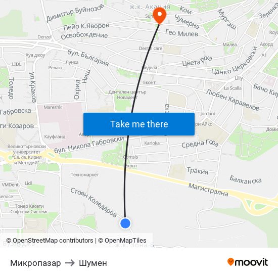 Микропазар / Micromarket to Шумен map