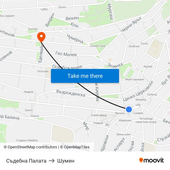 Съдебна Палата to Шумен map