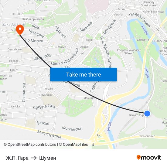 Жп Гара / Train Station to Шумен map