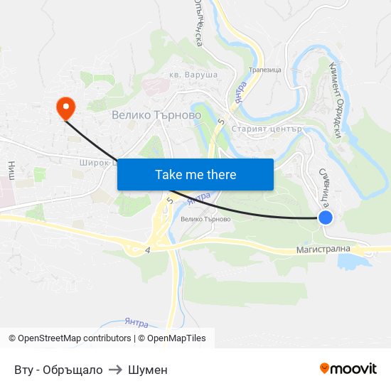 Вту - Обръщало to Шумен map