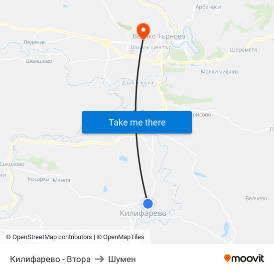 Килифарево - Втора / Kilifarovo - Second to Шумен map