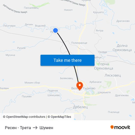 Ресен - Трета to Шумен map