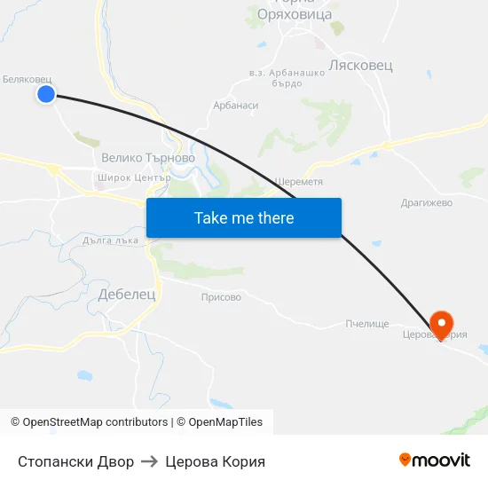 Стопански Двор to Церова Кория map