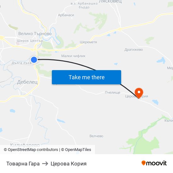 Товарна Гара / Freight Station to Церова Кория map