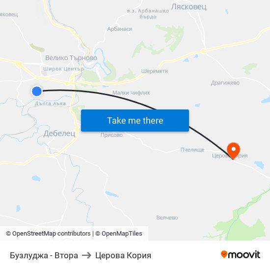 Бузлуджа - Втора to Церова Кория map