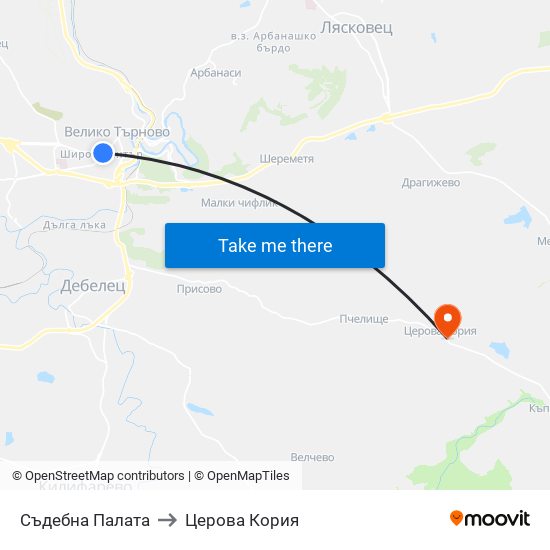 Съдебна Палата to Церова Кория map