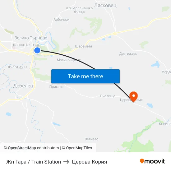 Жп Гара / Train Station to Церова Кория map