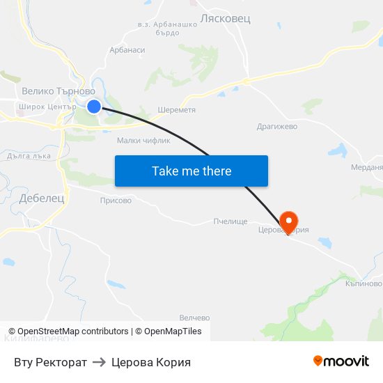 Вту Ректорат to Церова Кория map