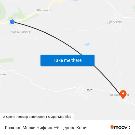 Разклон Малки Чифлик / Fork Road For Malki Chiflik to Церова Кория map