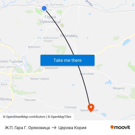 Ж.П. Гара Г. Оряховица to Церова Кория map