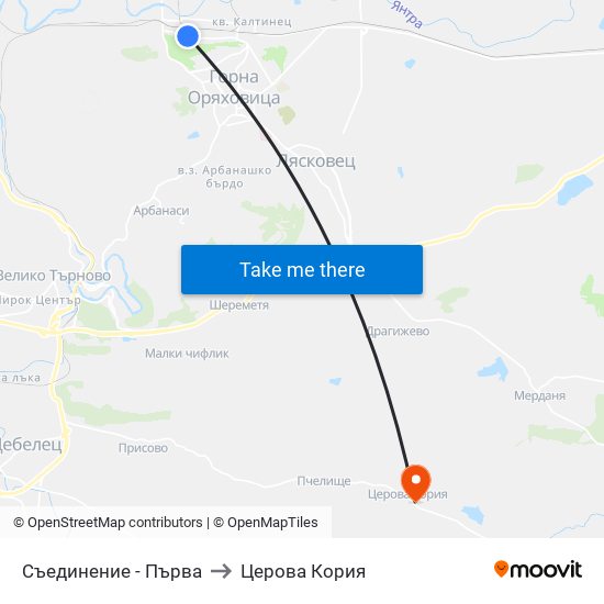 Съединение - Първа to Церова Кория map