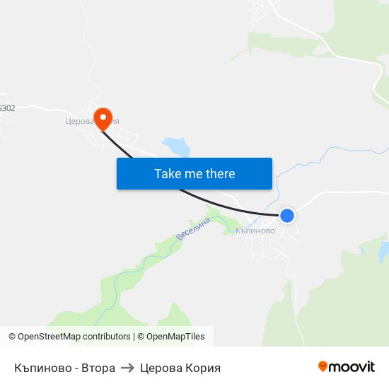 Къпиново - Втора to Церова Кория map