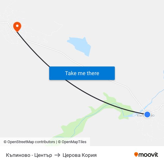 Къпиново - Център / Kapinovo - Centre to Церова Кория map